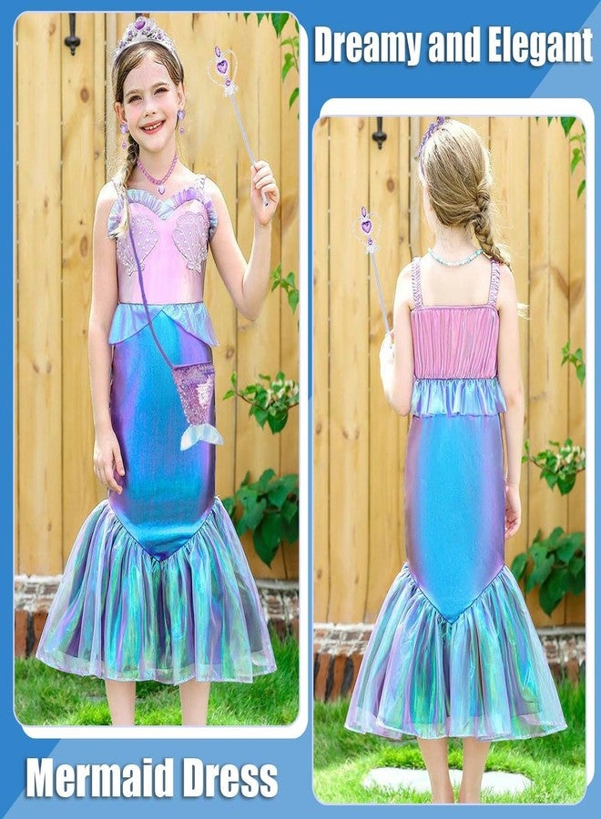 Luzlen Litttle Mermaid Costume Girls Princess Ariel Dress Up Purple Outfit with Wig for Birthday Halloween Cosplay Party, 3-4T(Tag 110) - Image 5